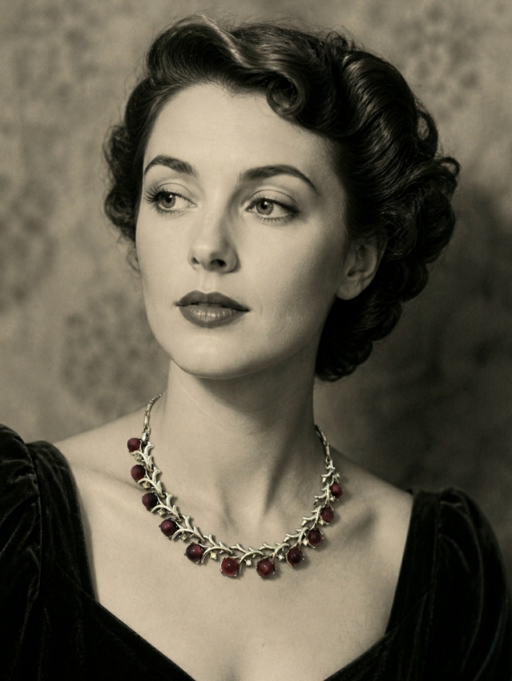 Vintage Coro ClearRhinestone Red Moonglow Stone ChorkerNecklace Signed